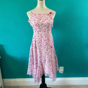 Biscotti Pink Floral Tie Back Coquette Asymmetrical Midi Dress Girls Size 10